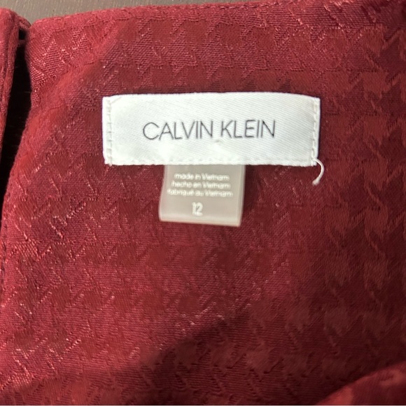 Calvin Klein Houndstooth Boho Lagenlook Bell Dress Flounce Swingy Roomy Wine 12 - Picture 8 of 13